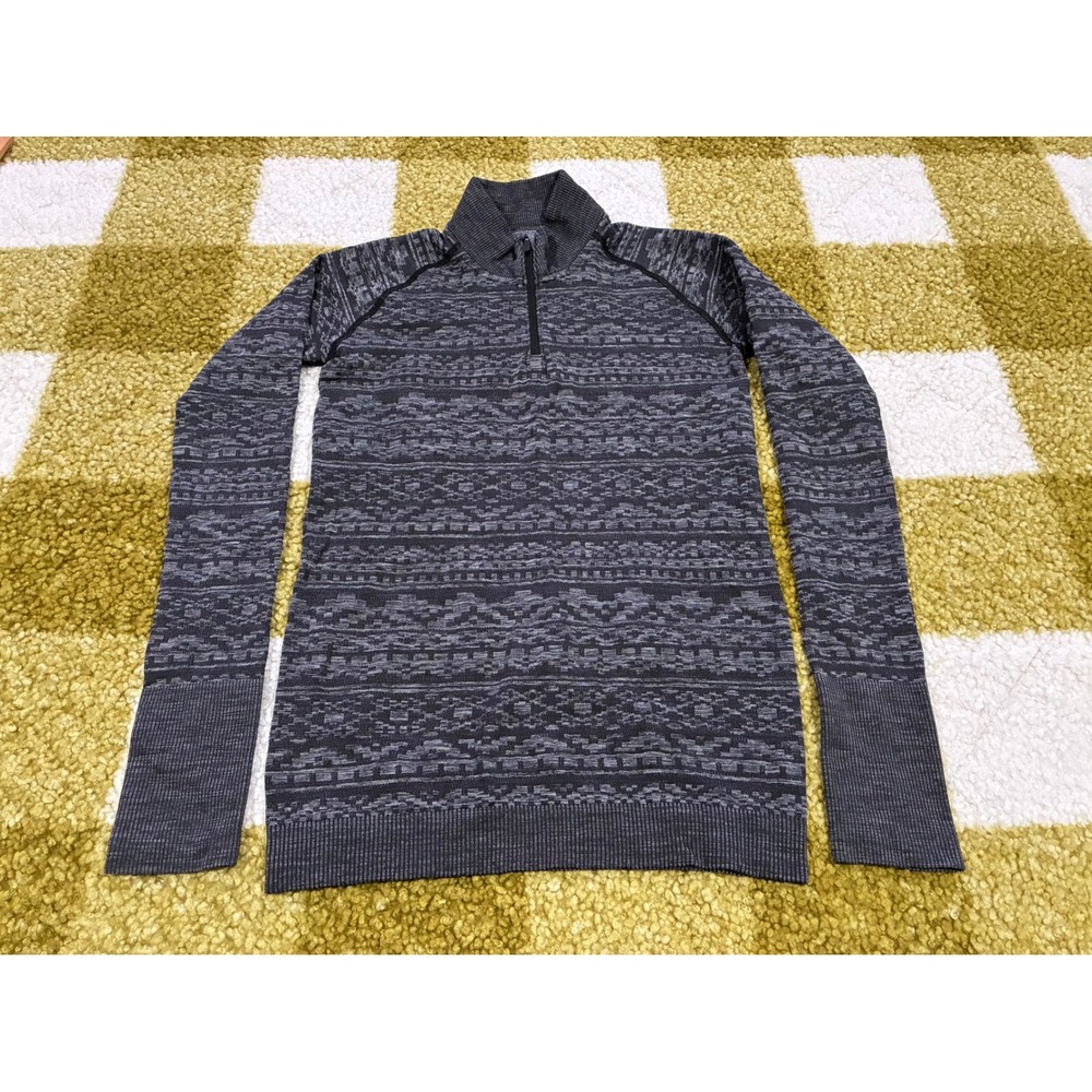 Lululemon Rest Less 1/4 Zip Pullover Grey Black Jacquard Knit Running Top
